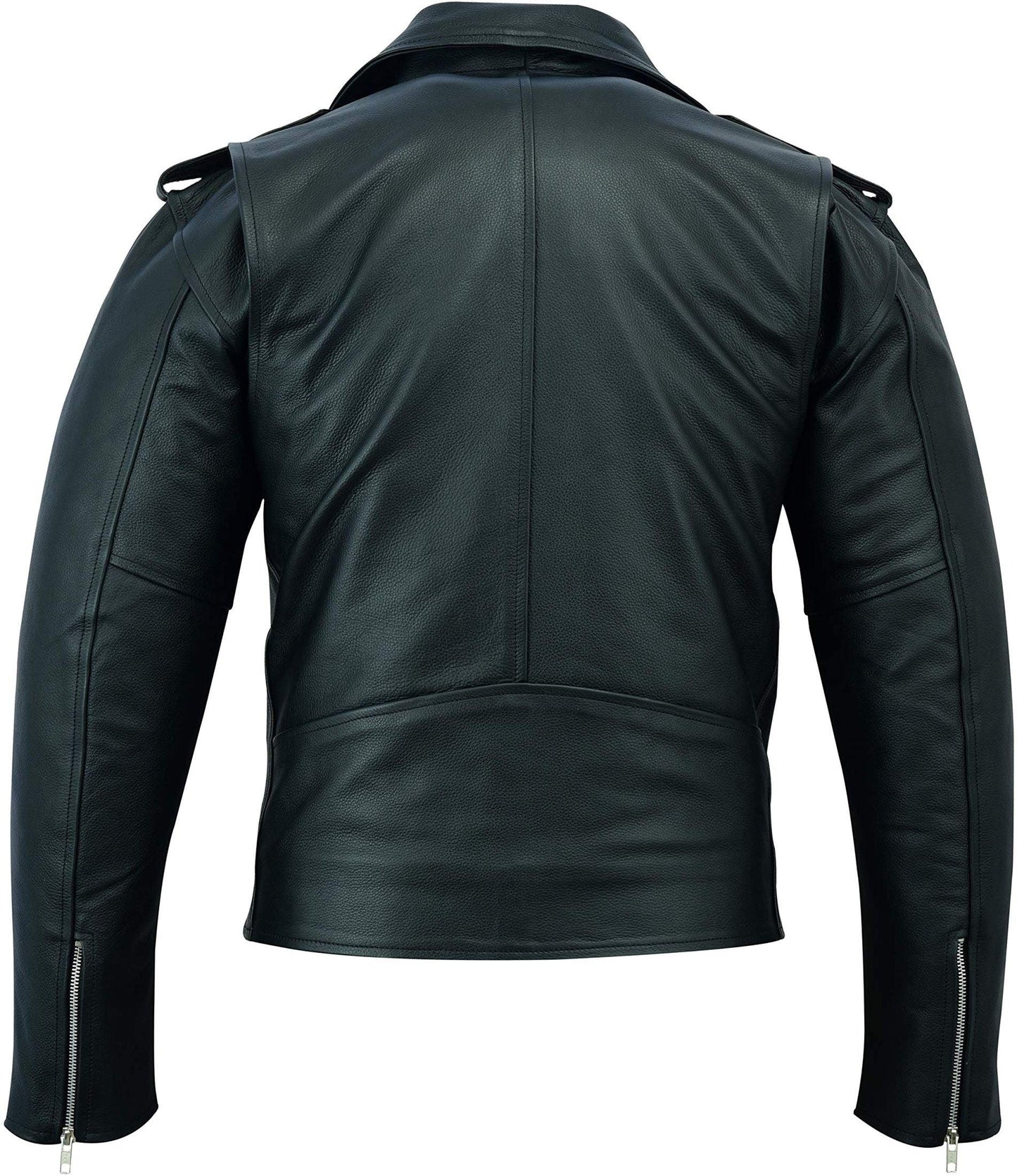 Biker Gear Pro Perfecto Marlo Brando Cowhide Leather Motorcycle Jacket for Men - Black