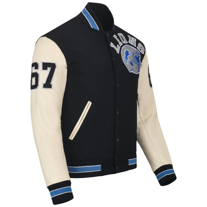 Biker Gear Pro Beverly Hills Hybrid Varsity Jacket University Letterman Bomber Jacket, Pure Wool & Original Cowhide Leather Jacket