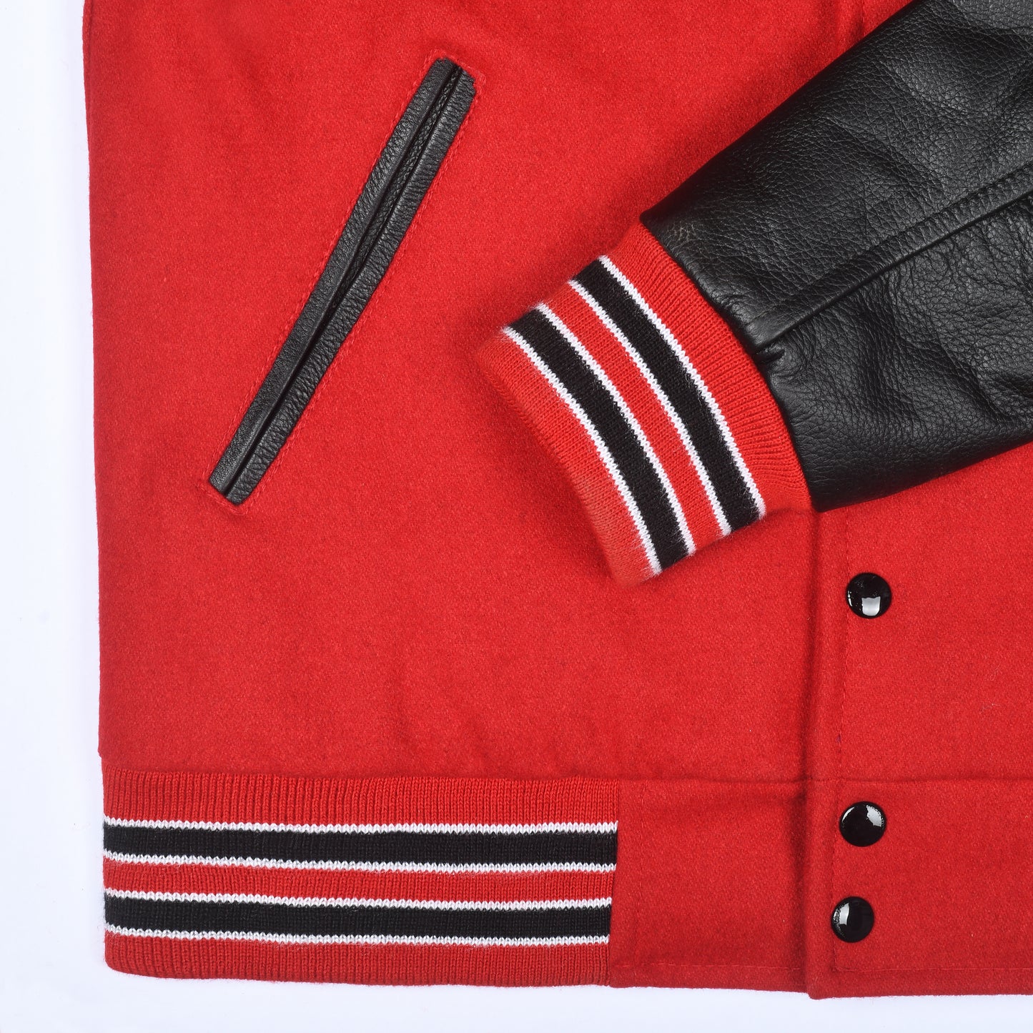 Biker Gear Pro Classic Hybrid Varsity Jacket University Letterman Bomber Jacket-Pure Wool & Original Cowhide Leather Jacket, Red Wool Body & Black Leather Sleeves