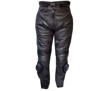 Biker Gear Pro Mens 9200 All Black Racing Motorcycle Motorbike Cowhide Leather CE Protection Trousers