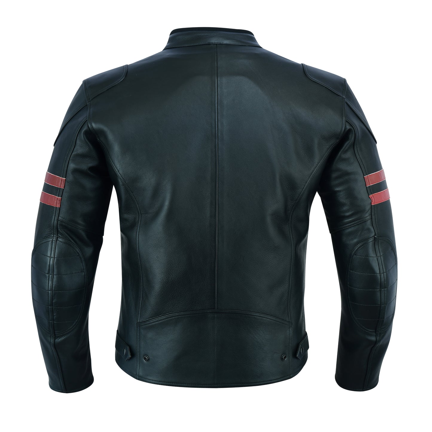 Biker Gear Pro Men's Motorcycle CE Armour Red Stripe Genuine Cowhide Leather Biker Jacket