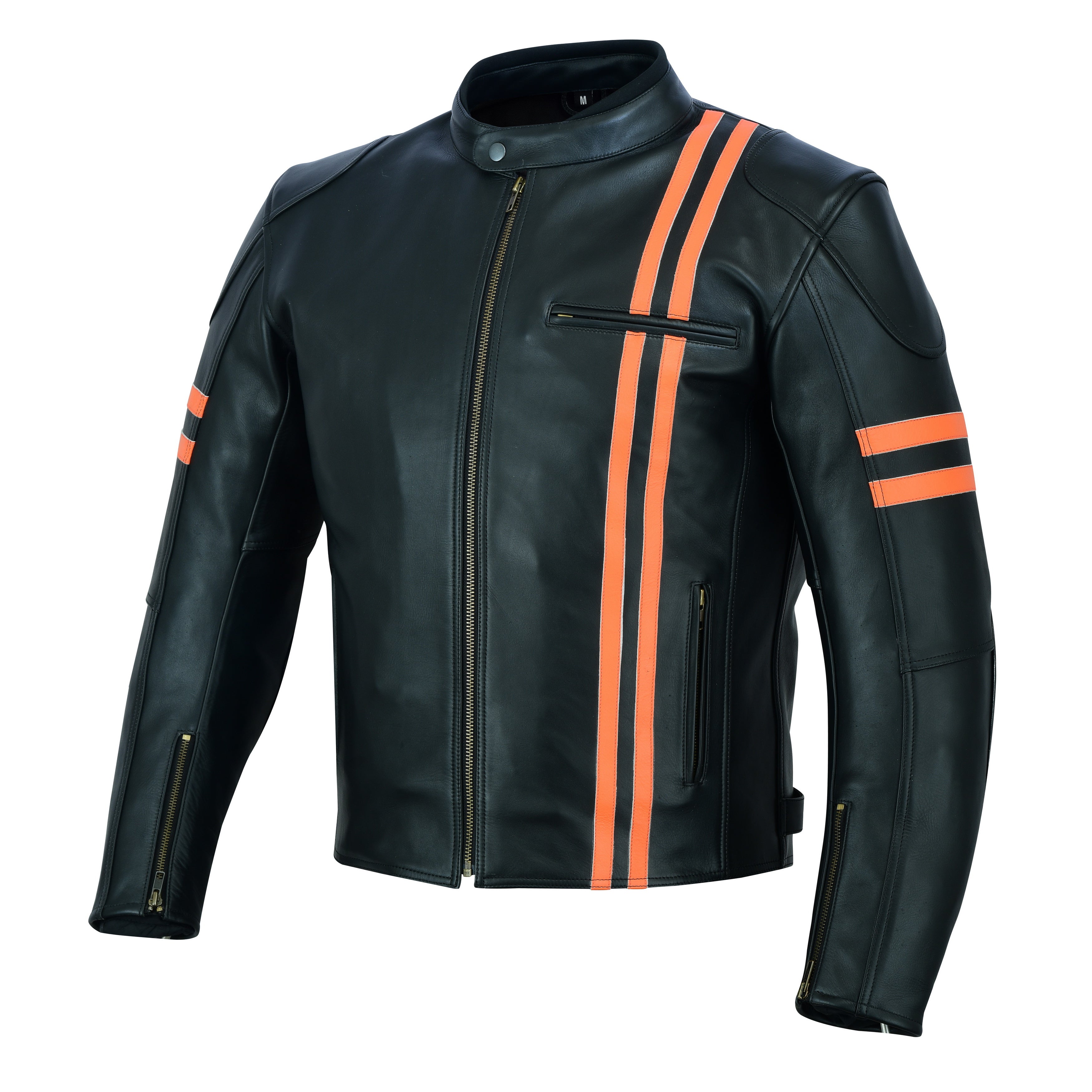 Orange leather cheap biker jacket