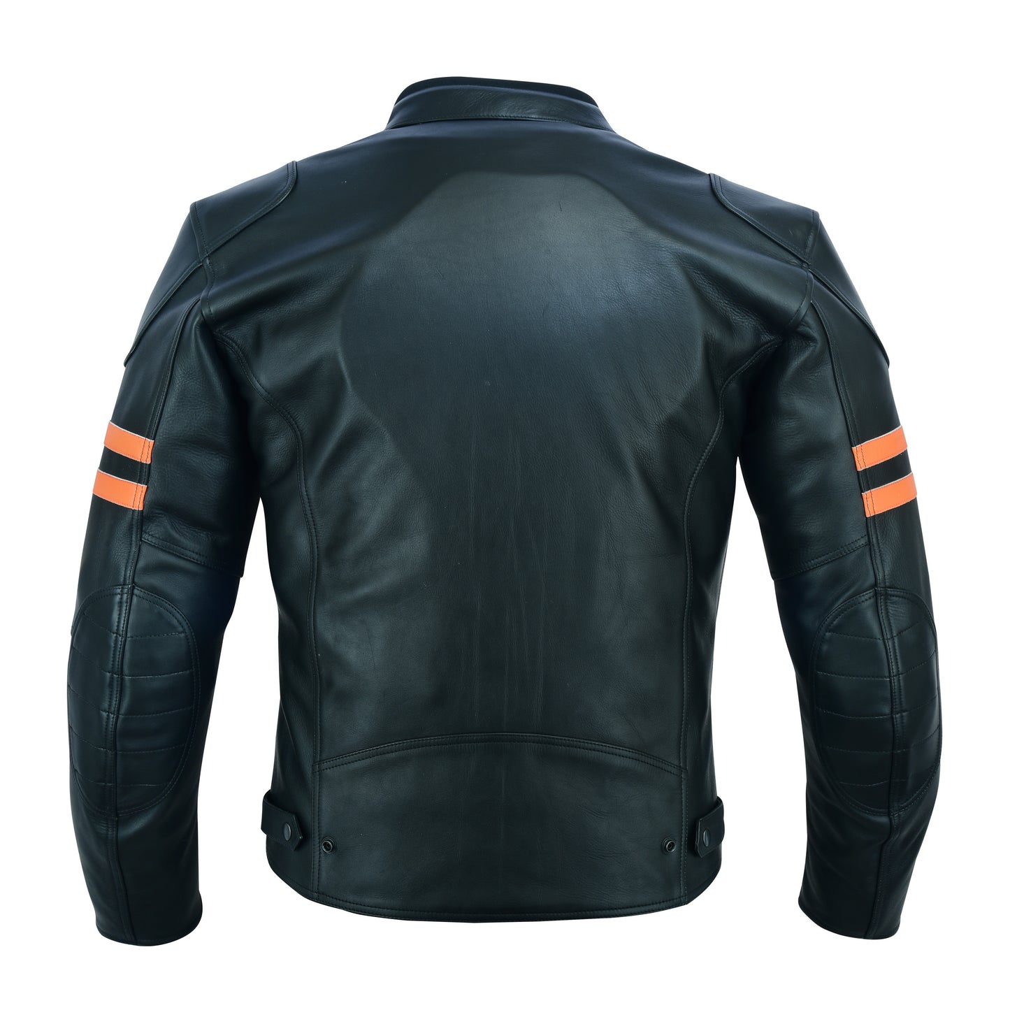 Biker Gear Pro Men's Motorcycle CE Armour Orange Stripe Genuine Cowhide Leather Biker Jacket