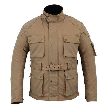 Biker Gear Pro Classic Men's Wax Cotton Waxed Motorcycle Jacket, Motorbike Top Waterproof - Tan