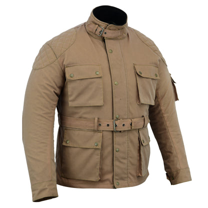 Biker Gear Pro Classic Men's Wax Cotton Waxed Motorcycle Jacket, Motorbike Top Waterproof - Tan