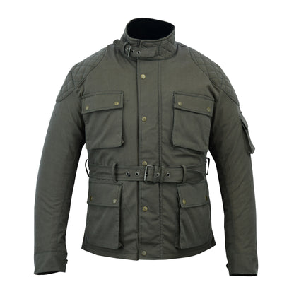 Biker Gear Pro Classic Men's Wax Cotton Waxed Motorcycle Jacket, Motorbike Top Waterproof - Green