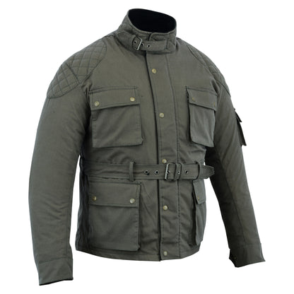 Biker Gear Pro Classic Men's Wax Cotton Waxed Motorcycle Jacket, Motorbike Top Waterproof - Green