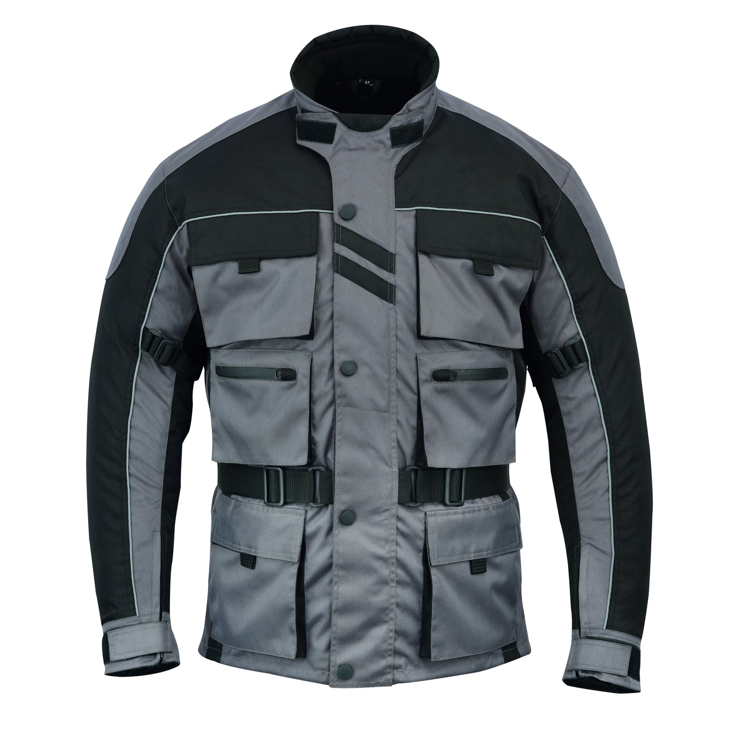 Biker Gear Pro Men's Motorcycle Textile 600D Cordura Waterproof Breathable CE Armour Biker Jacket - Black & Grey