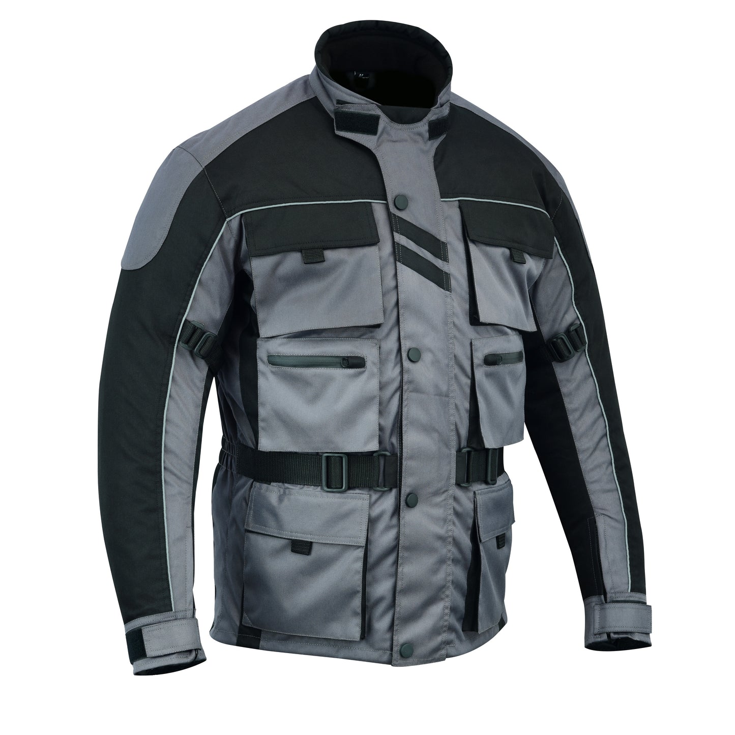 Biker Gear Pro Men's Motorcycle Textile 600D Cordura Waterproof Breathable CE Armour Biker Jacket - Black & Grey