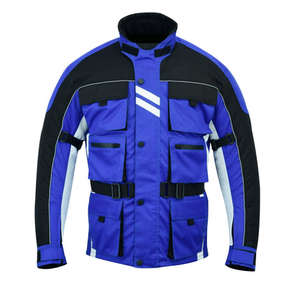 Biker Gear Pro Men's Motorcycle Textile 600D Cordura Waterproof Breathable CE Armour Biker Jacket - Black & Blue