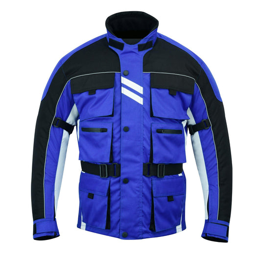 Biker Gear Pro Men's Motorcycle Textile 600D Cordura Waterproof Breathable CE Armour Biker Jacket - Black & Blue