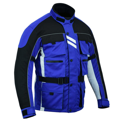 Biker Gear Pro Men's Motorcycle Textile 600D Cordura Waterproof Breathable CE Armour Biker Jacket - Black & Blue