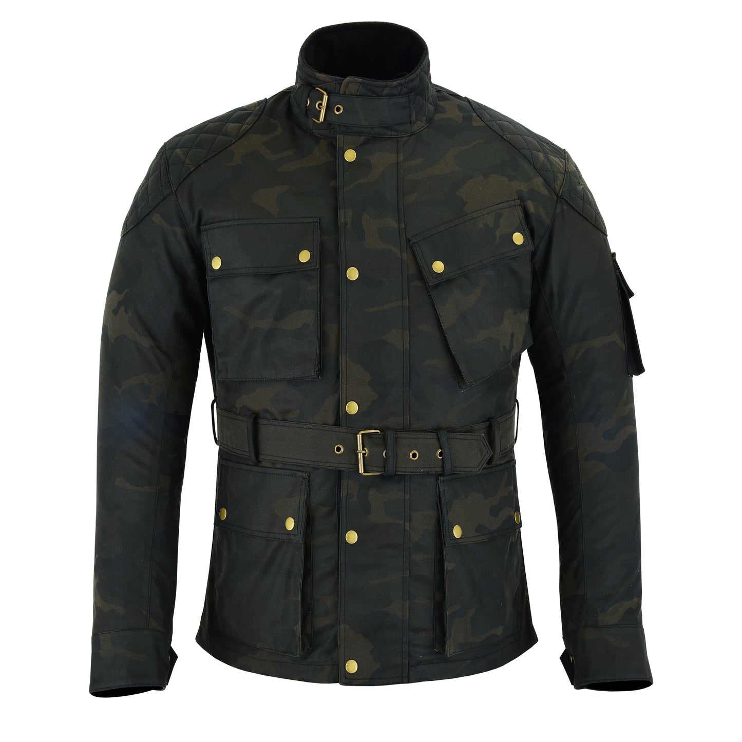 Biker Gear Pro Classic Men's Wax Cotton Waxed Motorcycle Jacket, Motorbike Top Waterproof - Army Camo