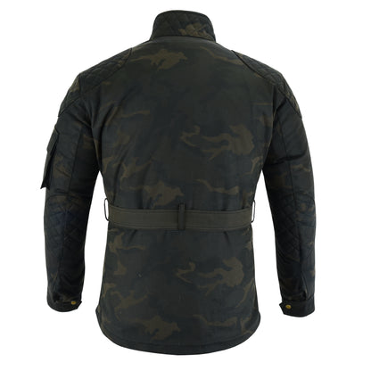 Biker Gear Pro Classic Men's Wax Cotton Waxed Motorcycle Jacket, Motorbike Top Waterproof - Army Camo