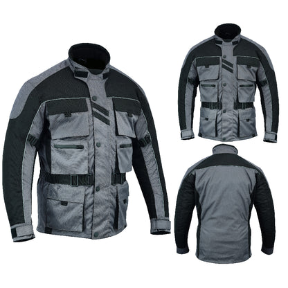 Biker Gear Pro Men's Motorcycle Textile 600D Cordura Waterproof Breathable CE Armour Biker Jacket - Black & Grey