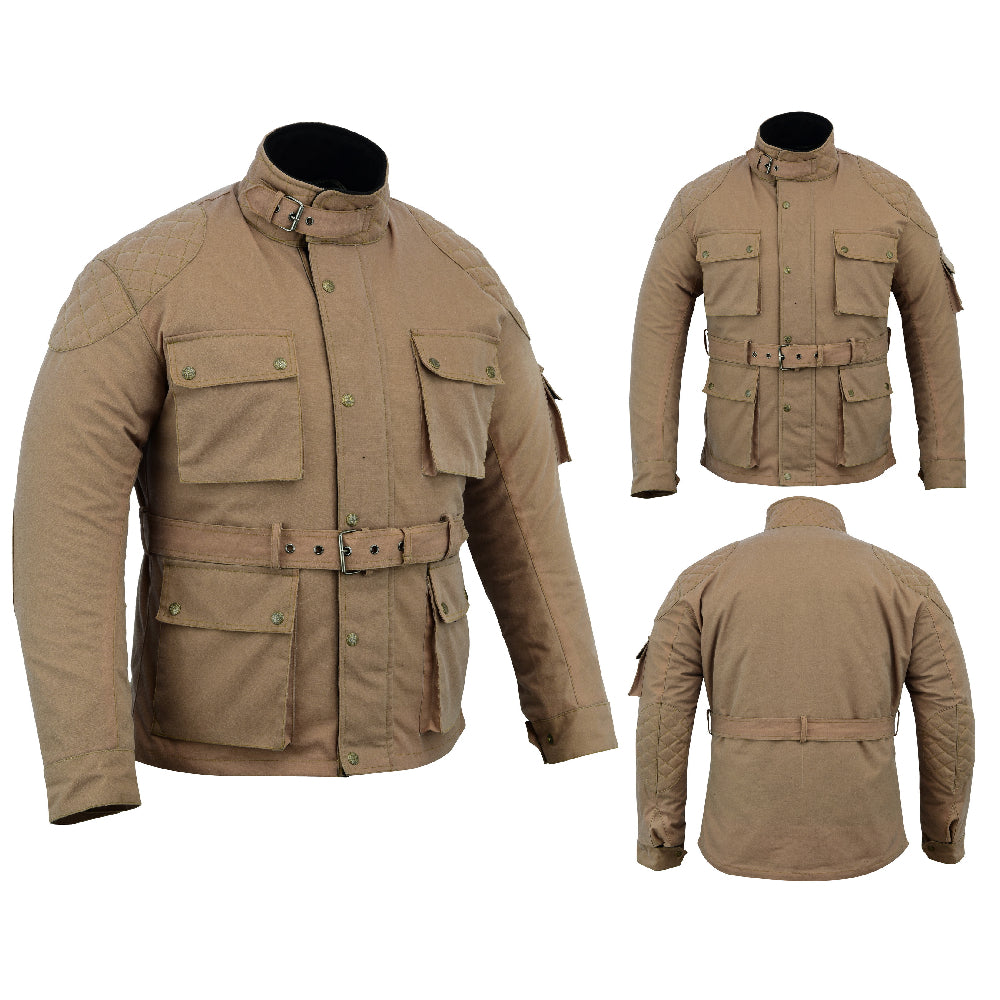 Biker Gear Pro Classic Men's Wax Cotton Waxed Motorcycle Jacket, Motorbike Top Waterproof - Tan