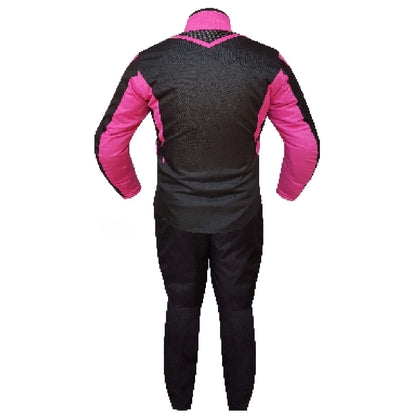 Biker Gear Pro Ladies Motorcycle Suit Waterproof Breathable CE Armoured Motorbike Jacket Trouser Set-Suit- Black & Pink