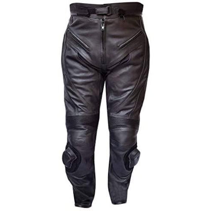 Biker Gear Pro Mens 9200 All Black Racing Motorcycle Motorbike Cowhide Leather CE Protection Trousers