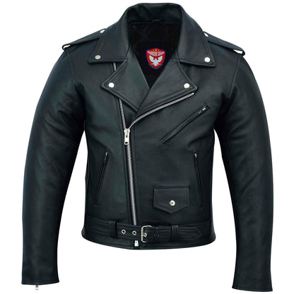 Biker Gear Pro Perfecto Marlo Brando Cowhide Leather Motorcycle Jacket for Men - Black