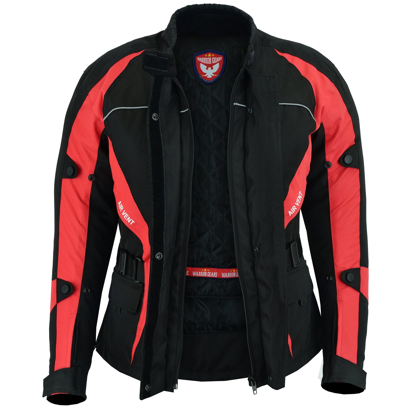 Biker Gear Pro New Ladies Motorcycle Textile 600D Cordura Waterproof Breathable Ventilation CE Armour Removable Lining Women's Motorbike Bikers Protection Jacket - Black & Red