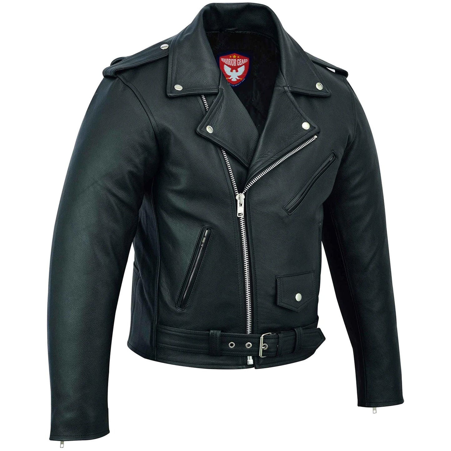 Biker Gear Pro Perfecto Marlo Brando Cowhide Leather Motorcycle Jacket for Men - Black