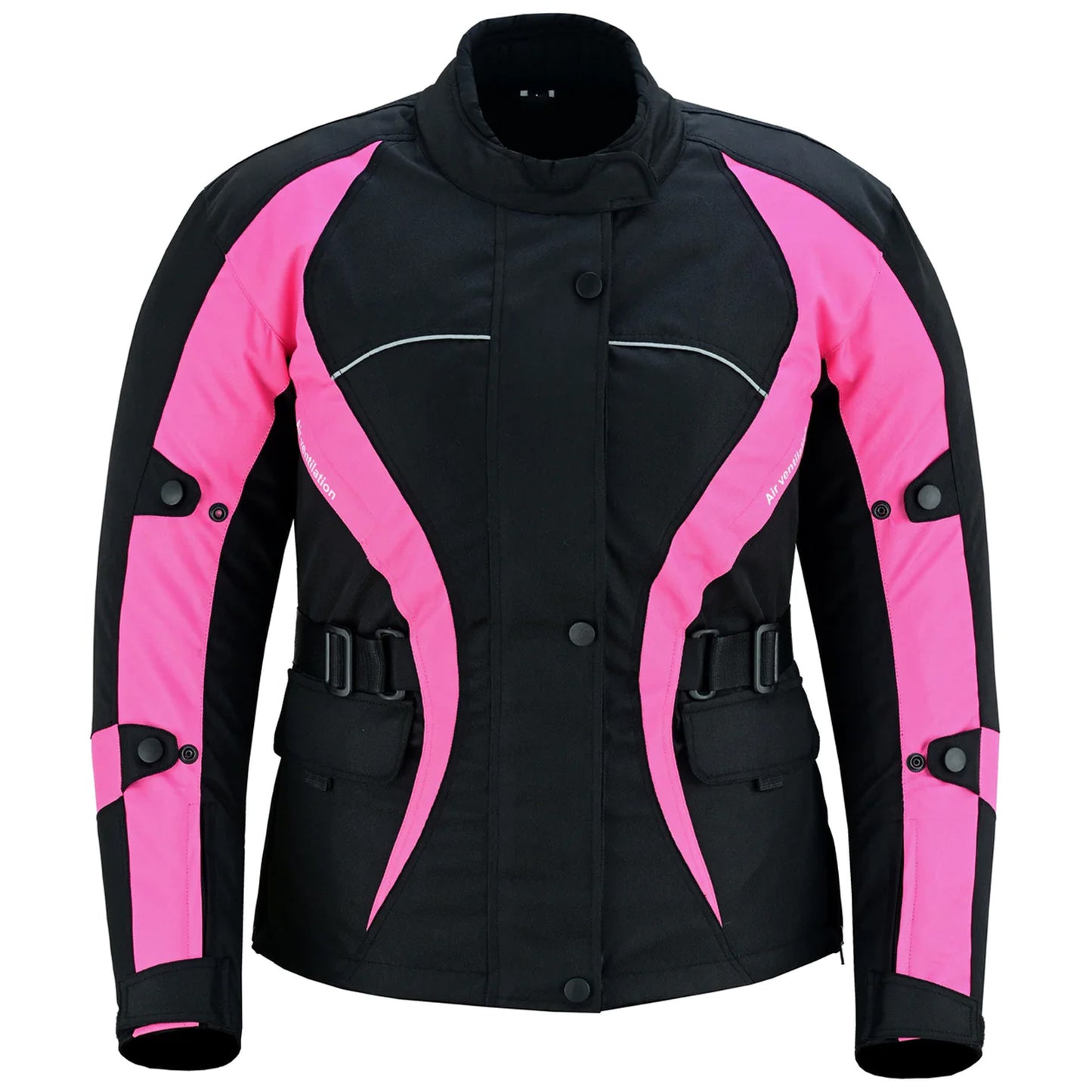 Biker Gear Pro New Ladies Motorcycle Textile 600D Cordura Waterproof Breathable Ventilation CE Armour Removable Lining Womens Motorbike Bikers Protection Jacket - Black & Pink