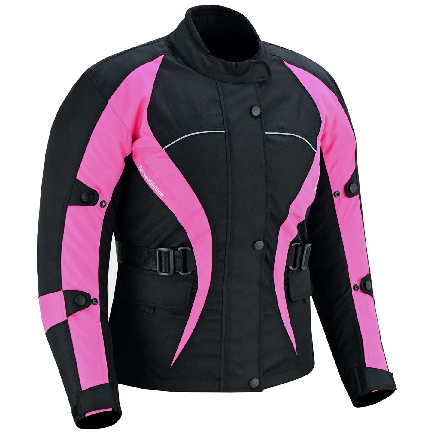 Biker Gear Pro New Ladies Motorcycle Textile 600D Cordura Waterproof Breathable Ventilation CE Armour Removable Lining Womens Motorbike Bikers Protection Jacket - Black & Pink