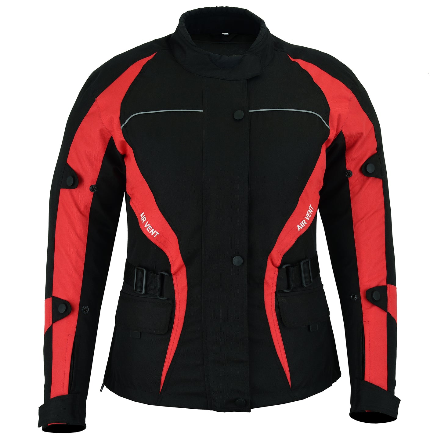 Biker Gear Pro New Ladies Motorcycle Textile 600D Cordura Waterproof Breathable Ventilation CE Armour Removable Lining Women's Motorbike Bikers Protection Jacket - Black & Red