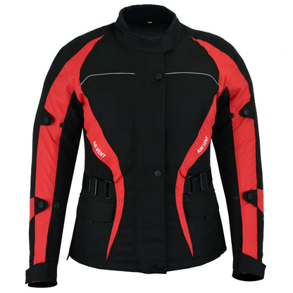 Biker Gear Pro New Ladies Motorcycle Textile 600D Cordura Waterproof Breathable Ventilation CE Armour Removable Lining Women's Motorbike Bikers Protection Jacket - Black & Red