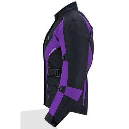 Biker Gear Pro New Ladies Motorcycle Textile 600D Cordura Waterproof Breathable Ventilation CE Armour Removable Lining Womens Motorbike Bikers Protection Jacket - Black & Purple