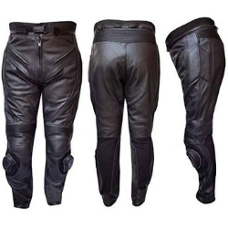 Biker Gear Pro Mens 9200 All Black Racing Motorcycle Motorbike Cowhide Leather CE Protection Trousers