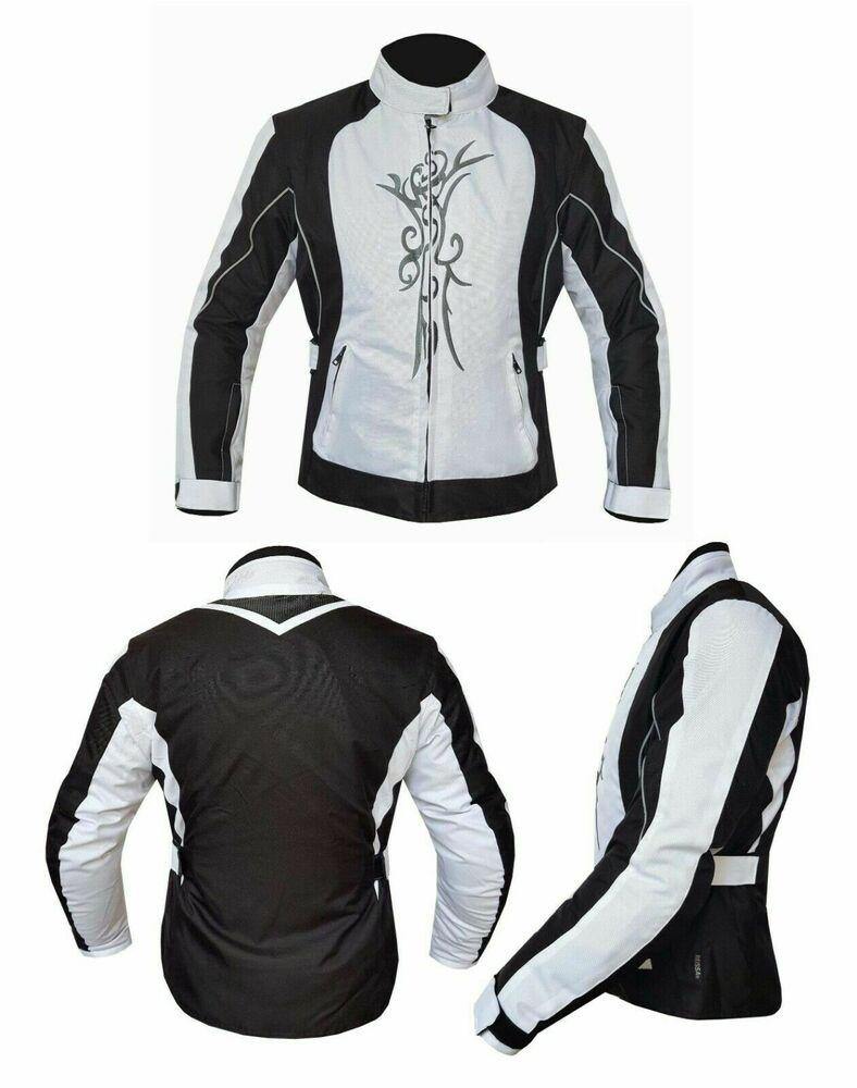 Biker Gear Pro Ladies Motorcycle Suit Waterproof Breathable CE Armoured Motorbike Jacket Trouser Set-Suit- Black & White