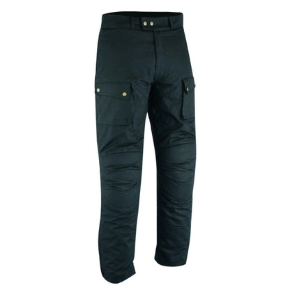 Biker Gear Pro Men's Motorcycle 12OZ Waxed Cotton Waterproof Breathable CE Armour Motorbike Trouser-Pant - Black